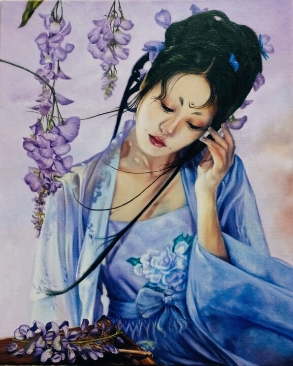 Malerei mit dem Titel "Geisha" von Pierre Arbassette, Original-Kunstwerk, Öl