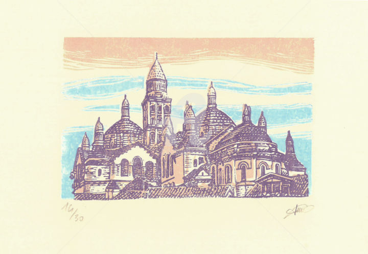 Printmaking titled "Cathédrale Saint-Fr…" by Pierre Bara, Original Artwork