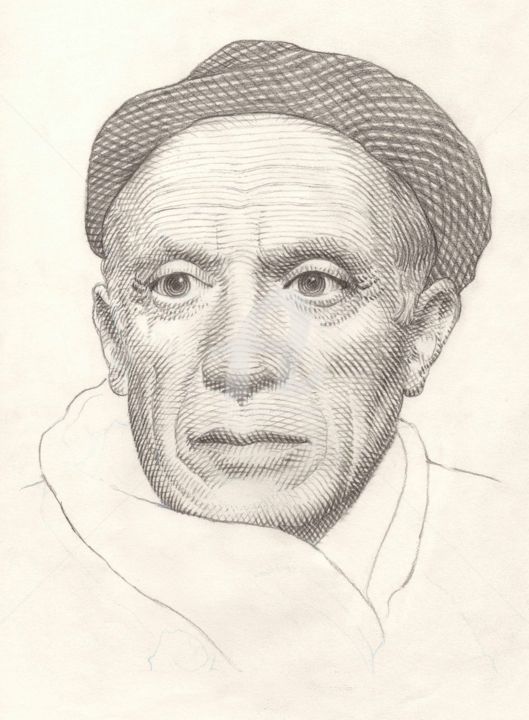 Drawing titled "Picasso (dessin pré…" by Pierre Bara, Original Artwork, Pencil