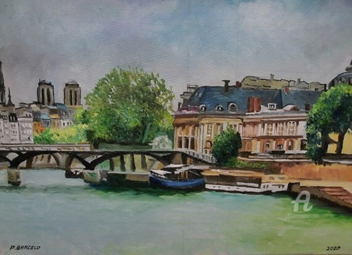 Painting titled "PARIS LA SEINE LA C…" by Pierre Barcelo, Original Artwork, Oil