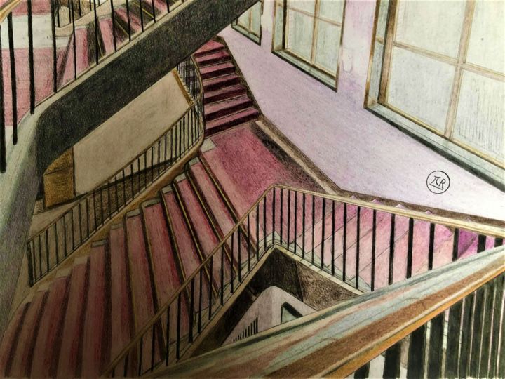 图画 标题为“Escaliers de velours” 由Pierre Bayet, 原创艺术品, 铅笔