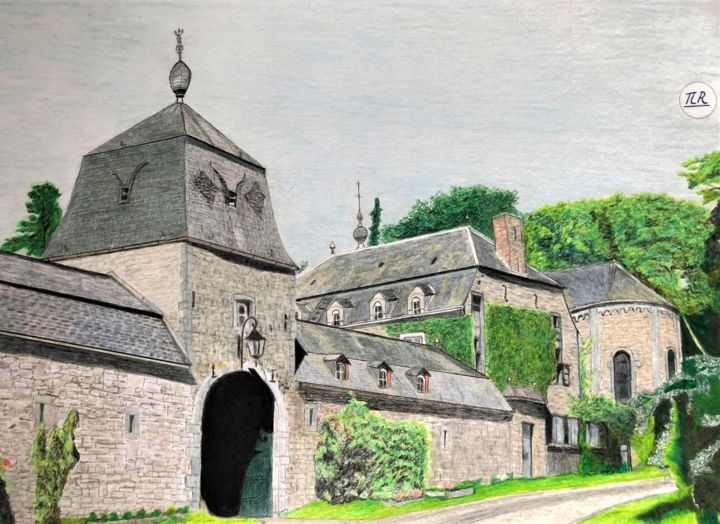 Dessin intitulée "Ferme-Château-Eglis…" par Pierre Bayet, Œuvre d'art originale, Crayon