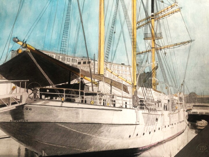 Disegno intitolato "Le Mercator" da Pierre Bayet, Opera d'arte originale, Matita
