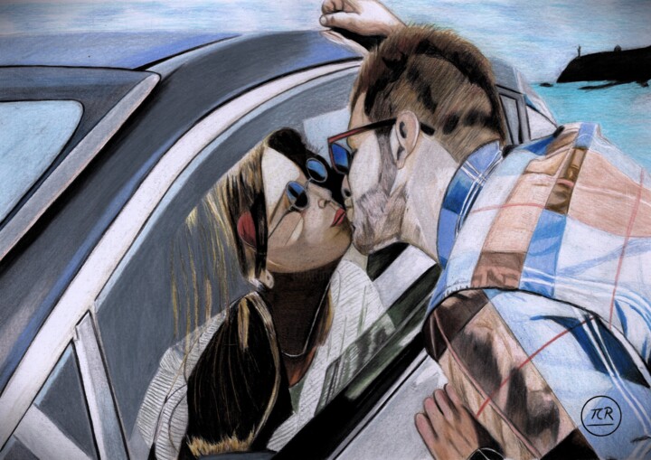 Dessin intitulée "Les amoureux qui s'…" par Pierre Bayet, Œuvre d'art originale, Crayon