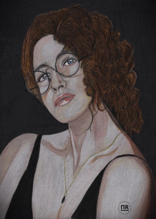图画 标题为“Femme à lunettes” 由Pierre Bayet, 原创艺术品, 铅笔