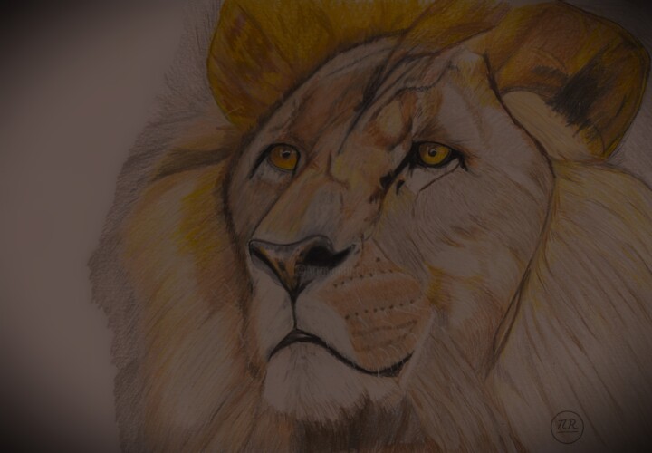 "Regard de lion." başlıklı Resim Pierre Bayet tarafından, Orijinal sanat, Kalem
