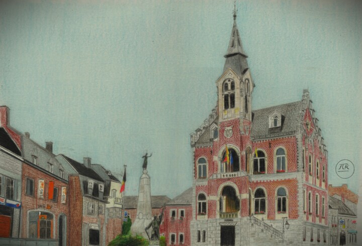 Dessin intitulée "Hôtel de ville de R…" par Pierre Bayet, Œuvre d'art originale, Crayon