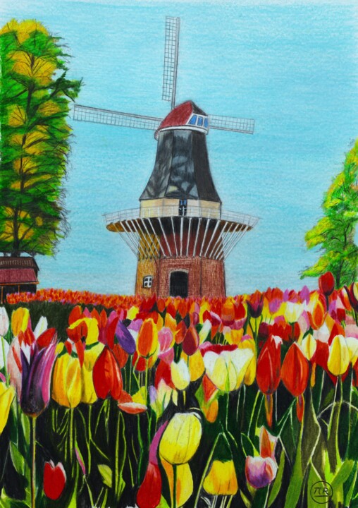 Drawing titled "Keukenhof" by Pierre Bayet, Original Artwork, Pencil