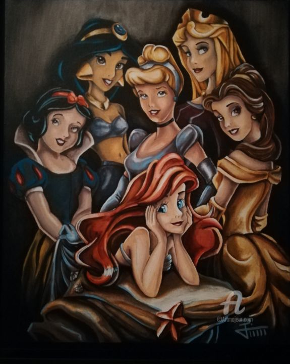 Malerei mit dem Titel "Princesses Disney (…" von Pierre Boutouiller, Original-Kunstwerk, Acryl