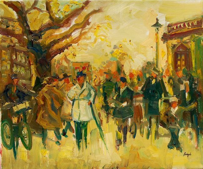 Painting titled "Gens dans la rue" by Pierre Brunel, Original Artwork