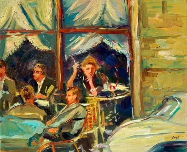 Peinture intitulée "La vie dans les café" par Pierre Brunel, Œuvre d'art originale