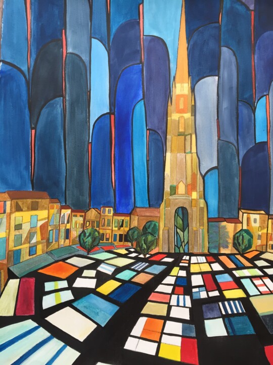 Painting titled "La place Saint Mich…" by Pierre Carret, Original Artwork, Acrylic