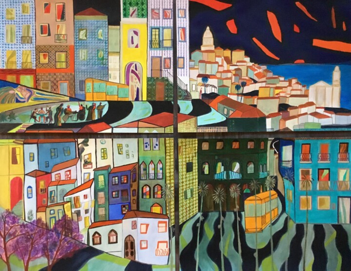 Painting titled "L'Alfama - Lisbonne" by Pierre Carret, Original Artwork, Acrylic