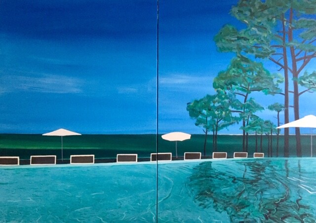 Malerei mit dem Titel "Swimming pool." von Pierre Carret, Original-Kunstwerk, Acryl