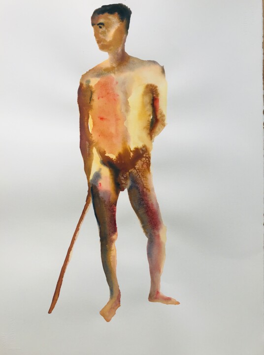 Painting titled "Nu masculin #13_En…" by Pierre Charpentier, Original Artwork, Watercolor