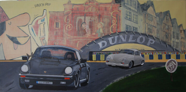 Painting titled "Porsche 911 mère et…" by Pierre Giafferi (cesar luciano), Original Artwork, Acrylic
