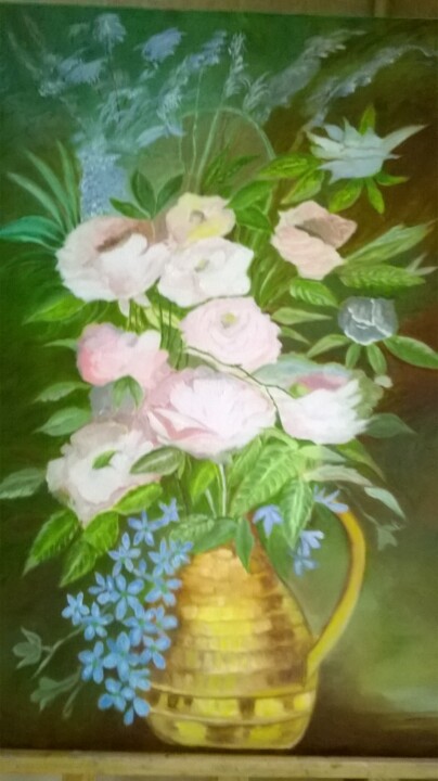 Painting titled "BOUQUET de roses" by Pierre Isaac Gozlan, Original Artwork, Oil