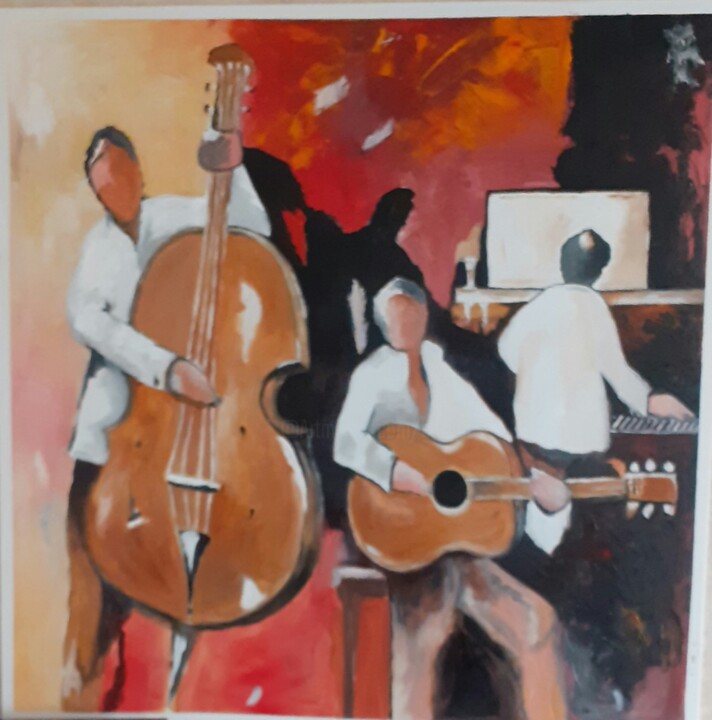 Painting titled "Musiciens" by Pierre Isaac Gozlan, Original Artwork, Oil Mounted on Wood Stretcher frame