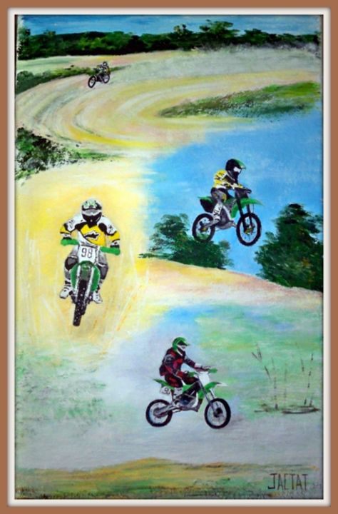 Peinture intitulée "Clément et sa moto" par Pierre Jactat, Œuvre d'art originale, Acrylique