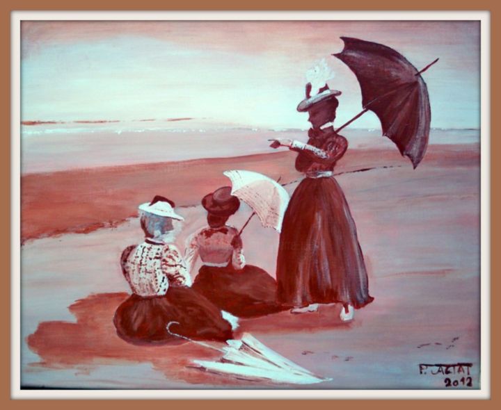 Peinture intitulée "La plage, à Andernos" par Pierre Jactat, Œuvre d'art originale, Huile