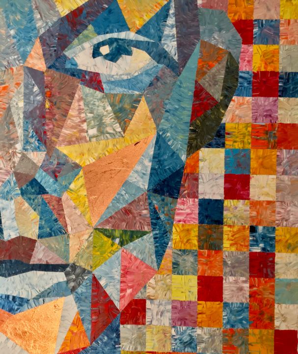 Malerei mit dem Titel "Mosaic face3" von Pierre Joseph, Original-Kunstwerk, Öl