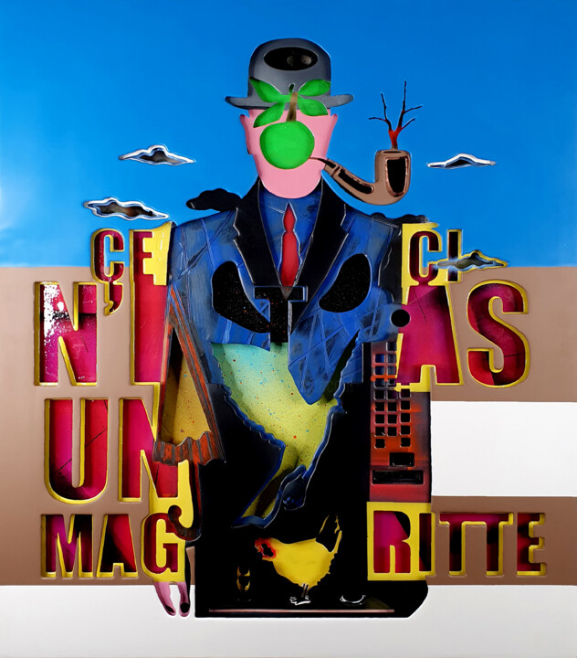 Malarstwo zatytułowany „Merci Magritte” autorstwa Pierre Lamblin, Oryginalna praca, Aluminium
