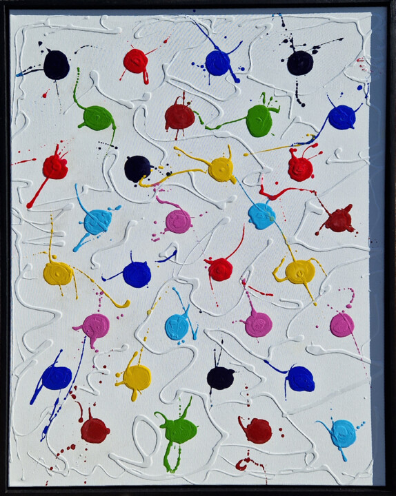 Schilderij getiteld "Atomic Color" door Pierre Lamblin, Origineel Kunstwerk, Acryl Gemonteerd op Frame voor houten brancard