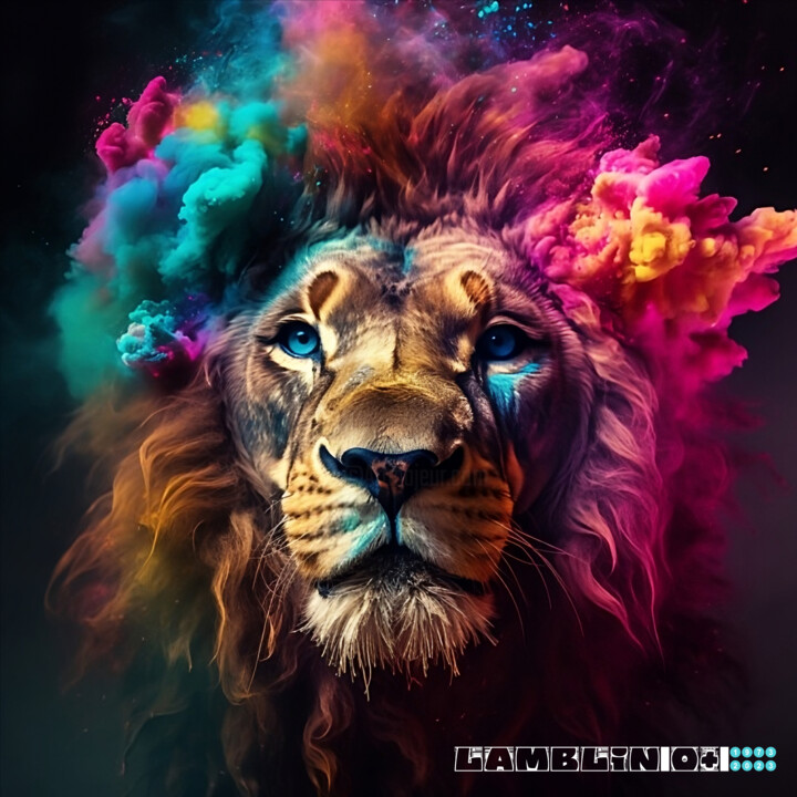 Digital Arts titled "Power Lion" by Pierre Lamblin, Original Artwork, Digital Collage