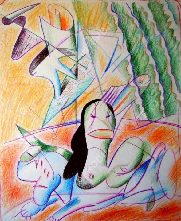 Dessin intitulée "Un Sphinx de mer" par Pierre-Louis Torres, Œuvre d'art originale, Crayon