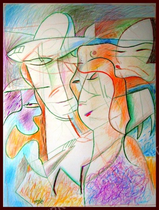 Рисунок под названием "Le Panama" - Pierre-Louis Torres, Подлинное произведение искусства, Цветные карандаши