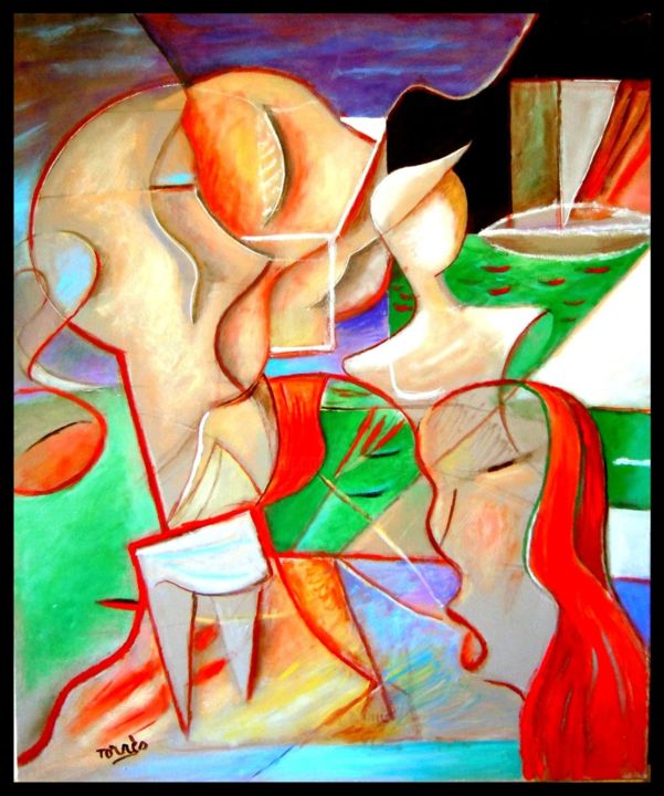 Painting titled "Un baiser  -  A kiss" by Pierre-Louis Torres, Original Artwork, Acrylic