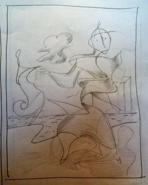 Drawing titled "Le faiseur de nuages" by Pierre-Louis Torres, Original Artwork, Ballpoint pen