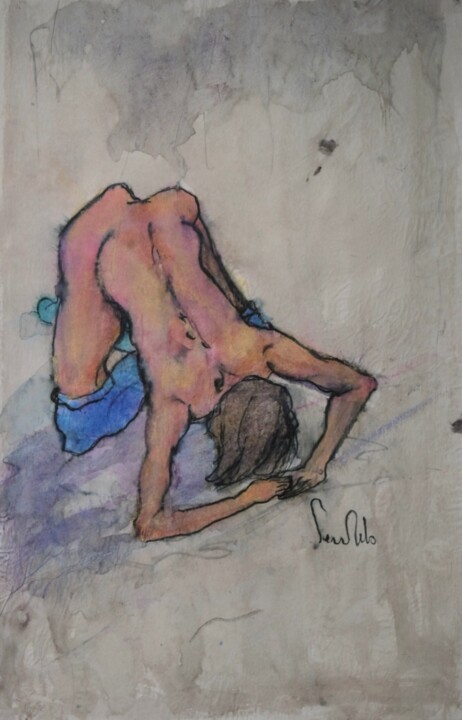 Malerei mit dem Titel "Sujet imaginaire" von Pierre Milosavljevic, Original-Kunstwerk, Aquarell