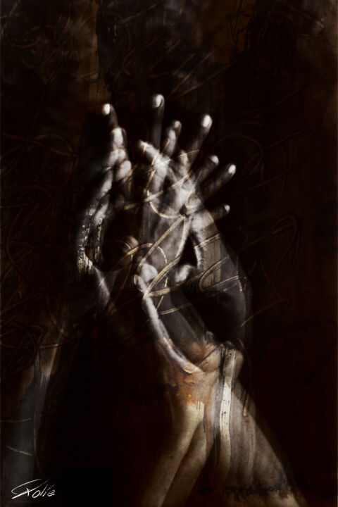 Malerei mit dem Titel "BROWN HAND" von Pierre Olié, Original-Kunstwerk, Acryl