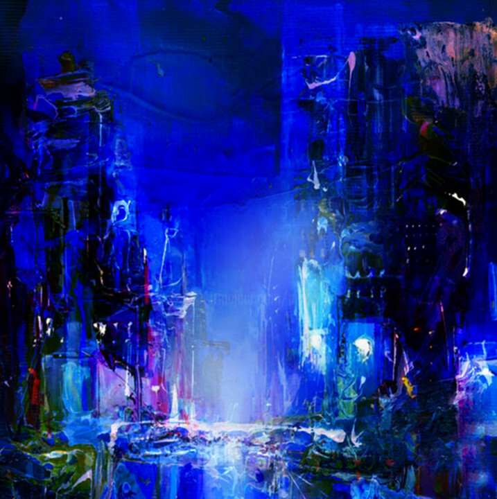 Painting titled "urban blue***" by Pierre Olié, Original Artwork, Lithography