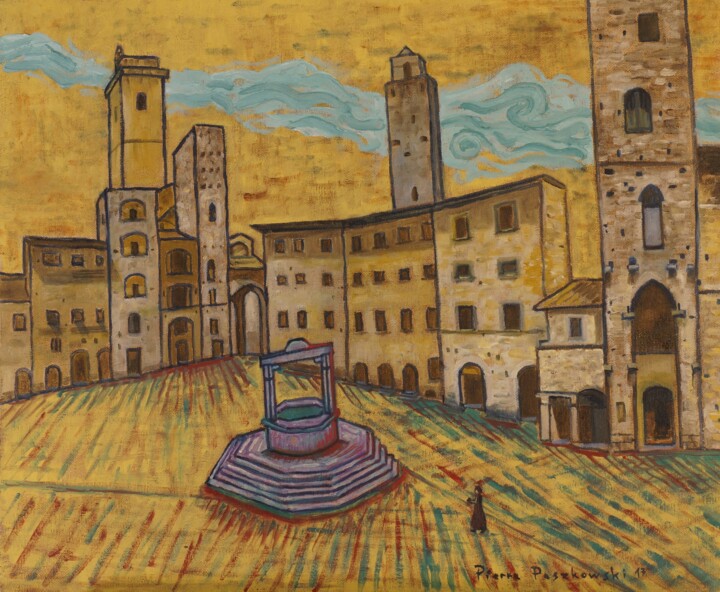 Painting titled "San Gimignano" by Pierre Paszkowski, Original Artwork, Oil