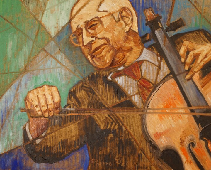 Schilderij getiteld "Rostropovitch" door Pierre Paszkowski, Origineel Kunstwerk, Olie
