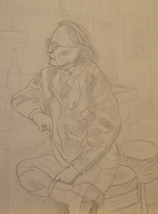 Drawing titled "Christophe au bar -…" by Pierre Paszkowski, Original Artwork, Pencil