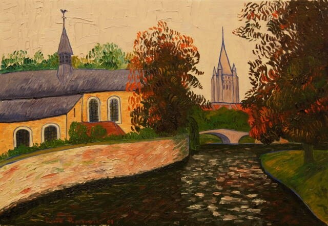 Картина под названием "Bruges Béguinage - 1" - Pierre Paszkowski, Подлинное произведение искусства, Масло