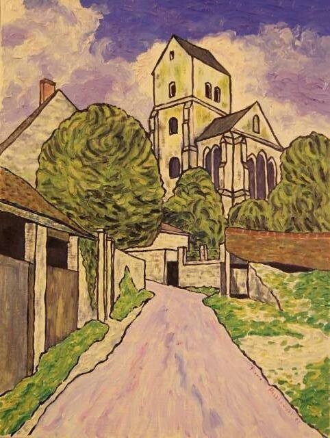 Painting titled "Eglise de Brumetz -…" by Pierre Paszkowski, Original Artwork, Oil