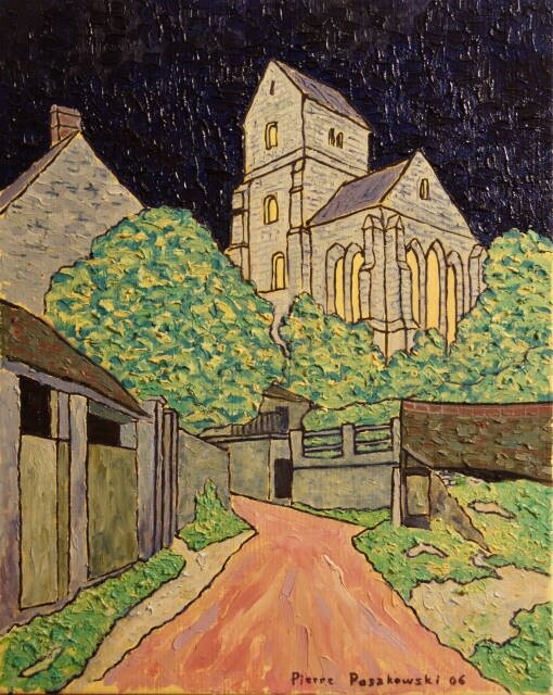 Painting titled "Eglise de Brumetz -…" by Pierre Paszkowski, Original Artwork, Oil