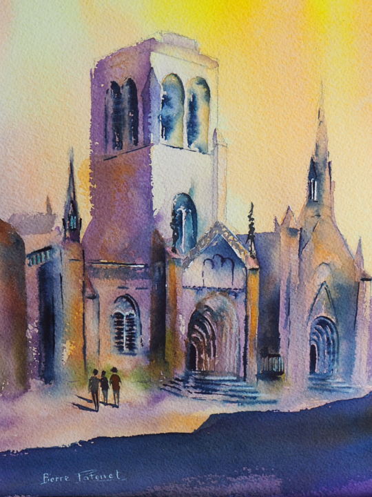 Painting titled "Abbaye à Locronan." by Pierre Patenet, Original Artwork, Watercolor