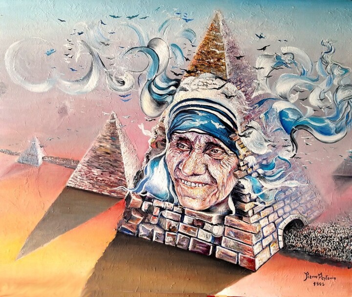 Peinture intitulée "Mère THERESA" par Pierre Peytavin, Œuvre d'art originale, Huile Monté sur Châssis en bois