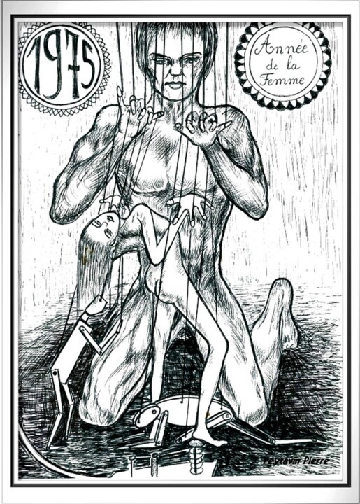 Drawing titled "Année de la Femme" by Pierre Peytavin, Original Art, Ballpoint pen