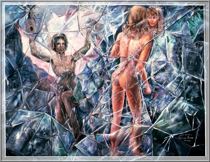 「LE VERRE」というタイトルの絵画 Pierre Peytavinによって, オリジナルのアートワーク, オイル ウッドストレッチャーフレームにマウント