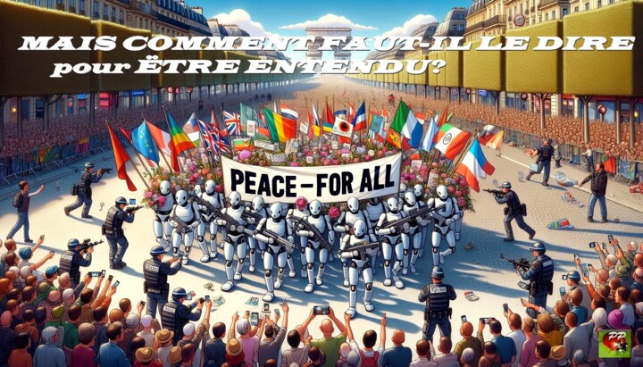 Digitale Kunst getiteld "PEACE FOR ALL" door Pierre Peytavin, Origineel Kunstwerk, AI gegenereerde afbeelding