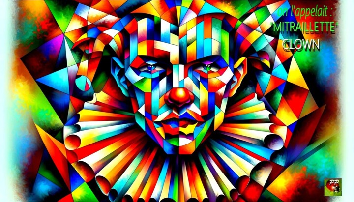 Digitale Kunst getiteld "le clown "MITRAILLE…" door Pierre Peytavin, Origineel Kunstwerk, AI gegenereerde afbeelding