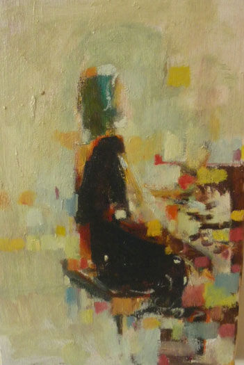 Painting titled "Sihouette au piano" by Pierre Quentel, Original Artwork, Oil