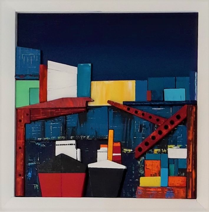Картина под названием "Cargo de Nuit" - Pierre Raffenne, Подлинное произведение искусства, Акрил