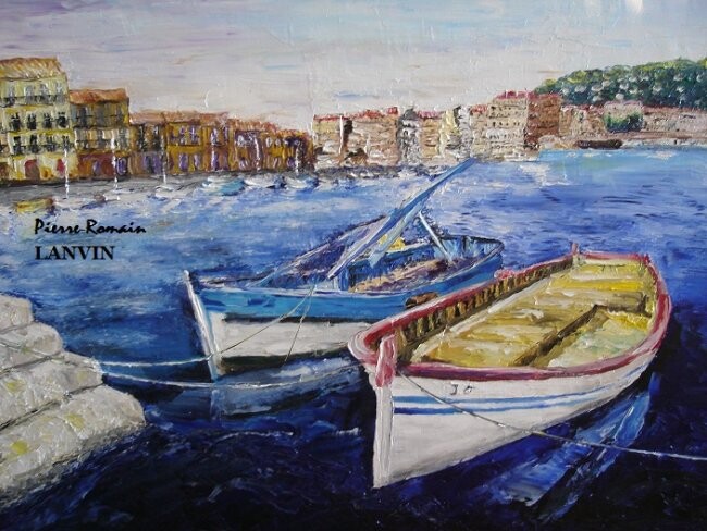 Peinture intitulée "les barques de Sète" par Pierre-Romain Lanvin, Œuvre d'art originale